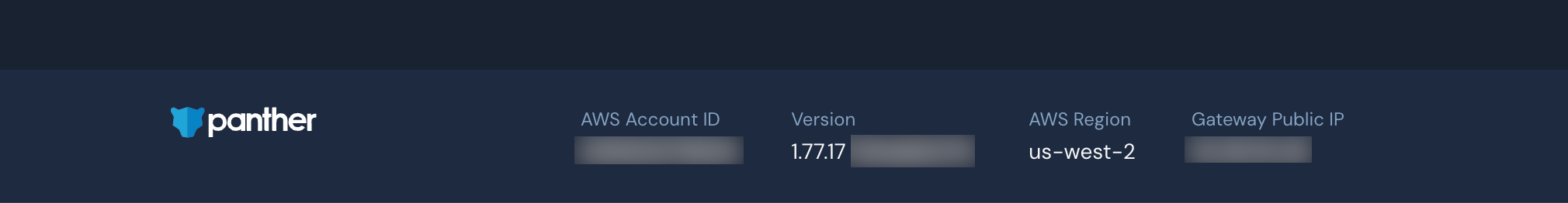 The footer shows values for AWS Account ID, Version, AWS Region, and Gateway Public IP.