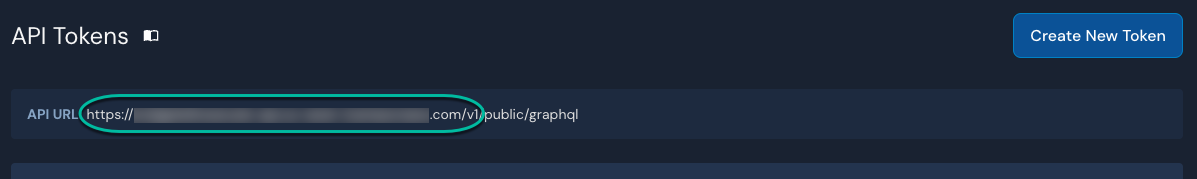 An "API Tokens" section shows a blurred-out API URL