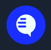 A blue circle encompasses a white speaking bubble.