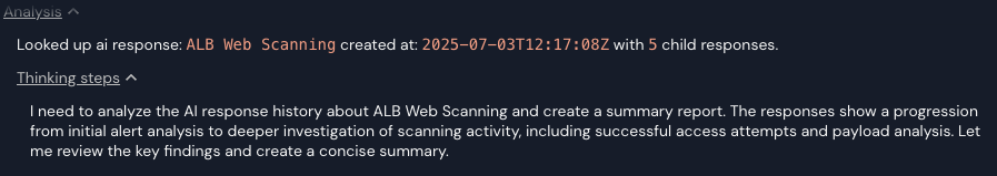 There is an "Analysis" header with a "Thinking steps" sub-header.